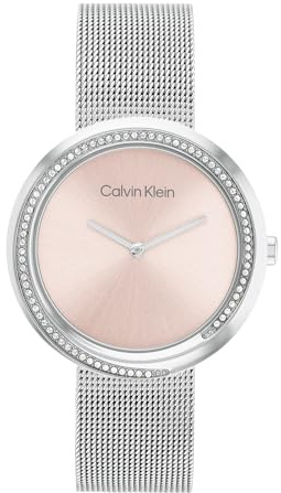 Calvin Klein Analog Quarzuhr für Damen mit Edelstahl-Mesh-Gliederarmband Kollektion Twist