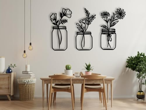 Blumen Küche Bilder, Wandbild aus Holz, Wand deko in Schwarz Gold, 3D, Wandtatoo Home Wall Art Dekoration, Wandaufkleber, Moderne Deko, Bilder für Zuhause Büro Schlafzimmer, Wohnzimmer