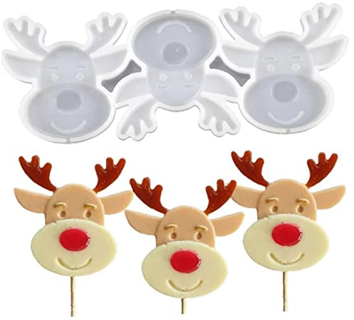 Christmas Silicone Club Molds Candy Molds Chocolate Lollipop Suction Mold Christmas Deer Silicone Fondant Molds for Christmas Parties