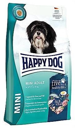 Happy Dog fit & vital Mini Adult, 4 kg | Trockenfutter mit 5 Proteine – Weizenfrei, kleine Kroketten, für kleine Hunde