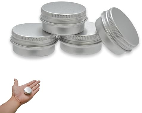 Aluminium Empty Containers, 4 Pcs Round Travel Cream Jars, 10 ml Empty Aluminium Tins with Lids Little Tin Pots Cosmetic Pots for Lip Balm, Lotion, Cream, Masks, Mini Candles, Cosmetics (Silver)