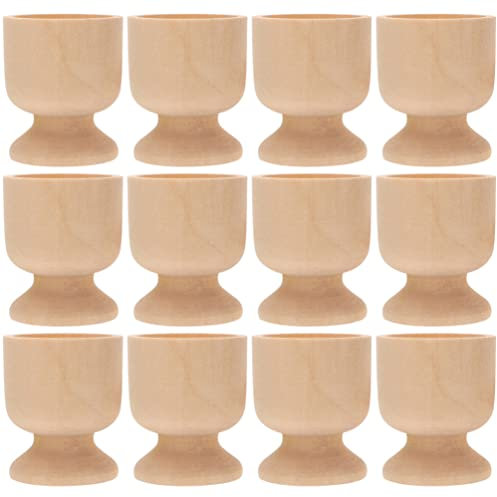 ABOOFAN 12stücke Holz Eierbecher Halter DIY Unfertige Eierständer Für Junge Mädchen Ostern Dekoration Party Supplies Farbige Cartoon Muster Malerei Bastelset