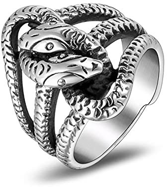 BCughia Vorsteckring Silber, Ring Jungs Titan Stahl Punk Schlangenring Breite 22,2 mm Valentinstag Ringe Geschenk Größe 52 (16.6)