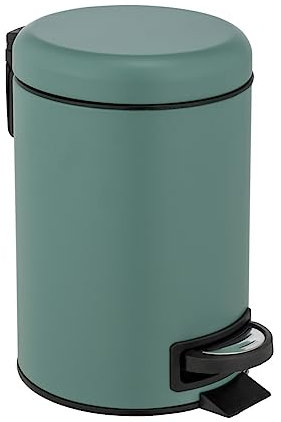 WENKO Kosmetik-Treteimer Leman Türkis, 3 Liter, Badezimmer-Mülleimeraus lackiertem Stahl mit integriertem Müllbeutelhalter, mattiert, 17 x 25 x 22,5 cm