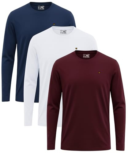 JRC Pack of 3, 4 Mens Long/Short Sleeve Crewneck T-Shirts, Casual Round Neck Tops for Walking, Workout, Running & Casual Outings