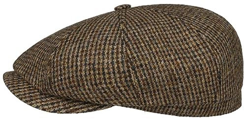 Stetson Hatteras Brayton Flatcap Mehrfarbige Harris Tweed Cap Schurwolle Made in Germany Herren Herbst/Winter beige-braun 58 cm
