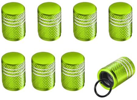 Ziciner 8 PCS Tire Valve Stem Cap Cover, Dustproof Valve Cover with Rubber Ring, Corrosion Resistant Leak-Proof Aluminum Alloy Wheel Valve Covers for Car, Truck, Motorcycle, Bike (Pure Green)