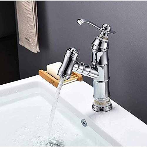 BONOOL Küchenarmaturen für Waschbecken, Waschtischarmatur, Chrom/Wasserhahn, Badezimmer, heiß und kalt, unter der Theke, Wasserhahn, herausziehbarer Wasserhahn, Chrom