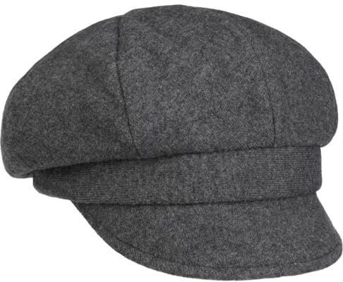 Gebeana Uni Merino Ballonmütze Schirmmütze Schildmütze Newsboy Cap Damen - Made in Germany mit Futter, Schirm Winter Herbst-Winter - One Size grau