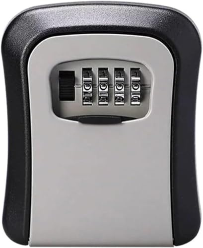 For Indoor Outdoor (BlackSilver)4 Digit Combination Lock Box, Key Safe Box with Shackle, Weatherproof Key Storage Lock Box, 5 Keys Capacity