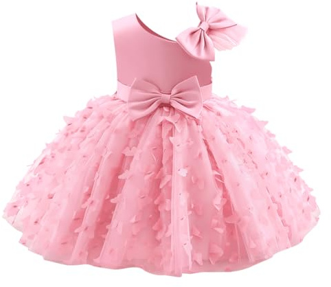 IMEKIS Vestido de bautizo sin mangas para niños, bebé, niña, cumpleaños, princesa, mariposa, volante, tutú, flor, boda, fiesta, elegante, formal, desfile, vestido de gala, Rosa., 12-18 meses