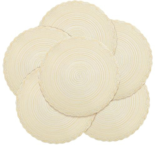 fanquare Runde Platzsets 6er Set Hitzebeständige Geflochtene Platzsets für Küchentisch 38cm Beige Runde Waschbare Tischsets