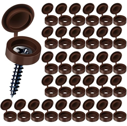 HNYYZL Plastic Hinged Screw Covers - Brown, Snap Washer Caps with Flip Tops, Rust Protection (100 PCS, L)