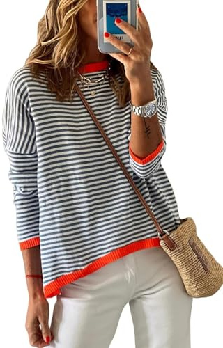 Cuptacc Pull Femme Chic et Elegant Hauts T-Shirts à Manches Longues Femme Automne Top Col Rond Tunique Femme Longue