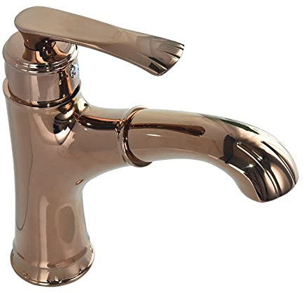 Wannenarmaturen Küchenarmatur, Badarmatur mit ausziehbarer Brause, Messing-Waschbeckenarmatur Einhebel-Waschtischmischer Heiß- und Kaltwasser-Waschtischarmatur, Roségold