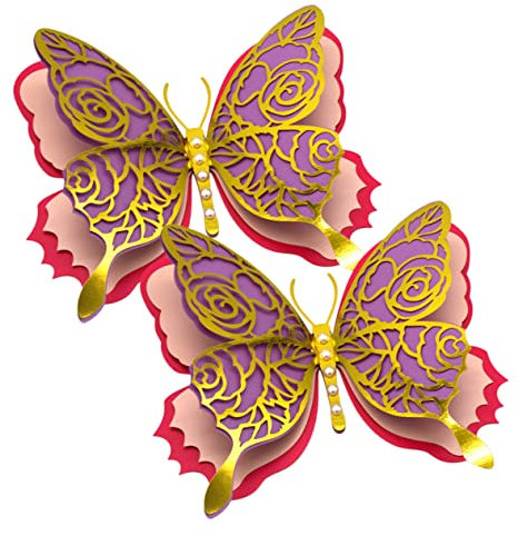 Homoyoyo 2stücke Butterfliegen Wanddekoration Lebensechte Papier Schmetterlinge Für Hochzeiten Kinderzimmer Und Wohnräume Farbige Mehrlagige Wandaufkleber Mit Perlen
