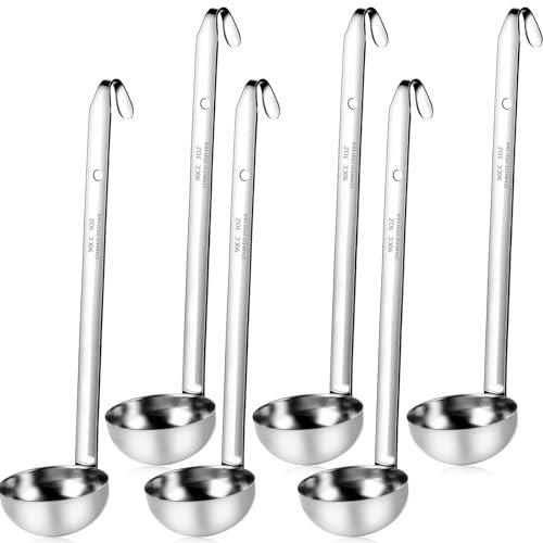 6 Pcs Stainless Steel Ladle Small Soup Metal Ladel Spoon Set with Long Handles for Serving, Cooking Sauce, Soup in Restaurants and at Home (3 Oz)
