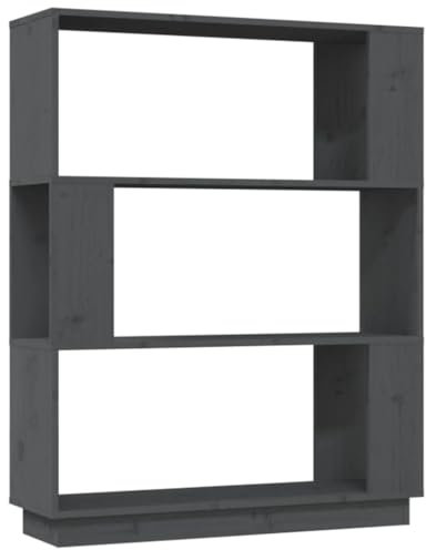 Bücherregal Standregal freistehendes Büroregal Aktenregal Aufbewahrungsregal Raumteiler Lagerregal für Wohnzimmer, Grau 80x25x101 cm Massivholz Kiefer