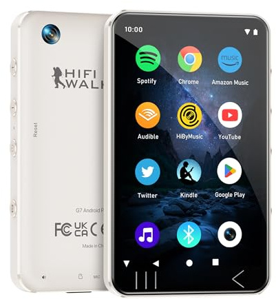 HIFI WALKER G7 MP3 Player with Bluetooth & WiFi, 144GB Android 13 Music Player, 4” HD Touchscreen MP4 Player with 3GB RAM, 1080p Video, Portable Spotify Player for Kids & Adults, White
