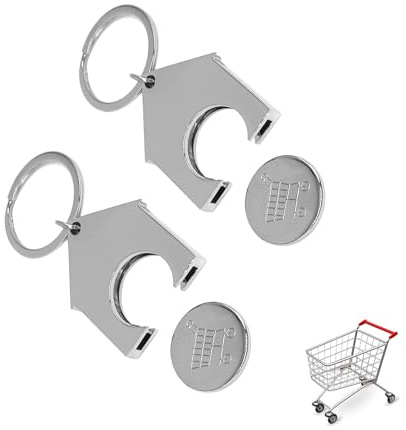 Aikeis Lot de 2 porte-clés en acier inoxydable pour chariot de courses - Jeton de chariot pour supermarché - En acier inoxydable