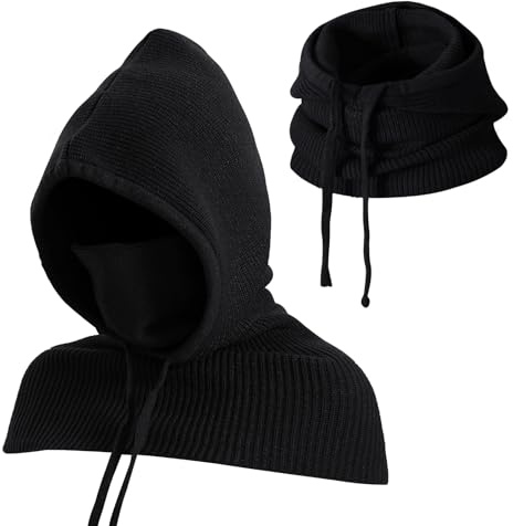 TAGVO Cappelli e Sciarpe Invernali a Maglia, 3 in 1 Cappello Sciarpa con Cappuccio, Passamontagna Regolabile Antivento, Scaldacollo per Uomo e Donna per Esterno
