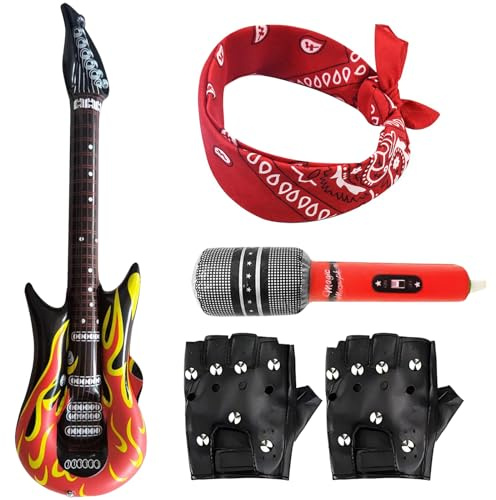 Hocklliy Rockstar Fancy Dress Rock Star Inflatable Guitar Punk Rocker Party Kit Disco Party