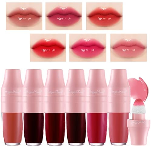 Dulele 6 Pcs Shake Shake Watery Lipstick Set, Korean Vivid Color Cute Moisturizing Glossy Tinted Lip Gloss, Lip Stain, Multi-Use Lip and Cheek Tint, Lightweight, Long-Lasting