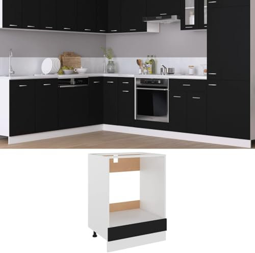 Somanki Herdumbauschrank, Küchenunterschrank, Küchenschrank, Küchenunterbauschrank, Unterschrank Herd, Küchen Schranke, Schwarz 60x46x81,5 cm Spanplatte