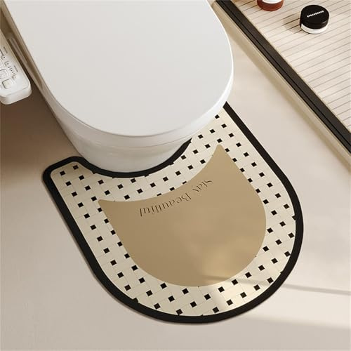 Highdi Tapis de Toilette U, Style Tissage Tapis Toilette WC Diatomite Sechage Rapide Absorbant Tapis de Sol pour Toilette Antidérapant Tapis Contour WC Tapis de Toilette WC Lavable (Noir)