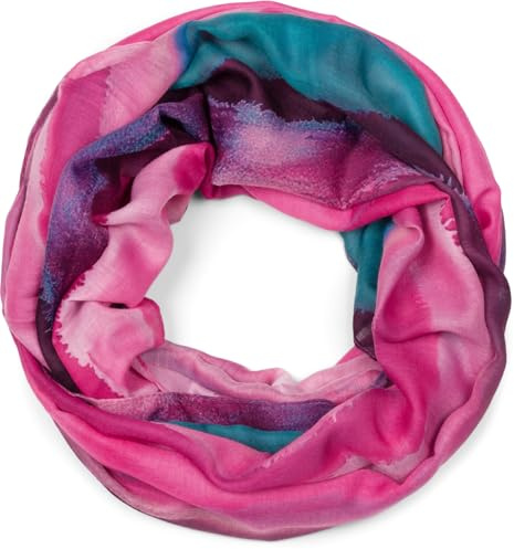 styleBREAKER Damscarf med elegant akvarellfärgsgradient, lätt och mjuk tubhalsduk, flerfärgad 01017163, hallon petrol, En Storlek