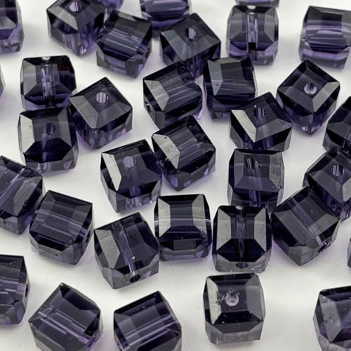 YUEXIGO 200pcs 4mm Cube Crystal Glass Beads for Jewelry Making Faceted Square Crystal Glass Bead Spacer Beads Loose Beads for Bracelet Earring Necklace DIY Craft(Violet)
