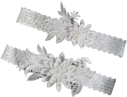 ROMISBABA 1paar Hochzeits-Strumpfband Spitze Mit Kunstperlen Und Blumenmuster Für Hochzeiten Junggesellenabschiede Und Partys Geeignet Für Oberschenkelumfang