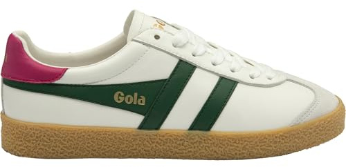 Gola Unisex's Medallist Leather Sneaker, White Evergreen Fuchsia Gum, 9 UK
