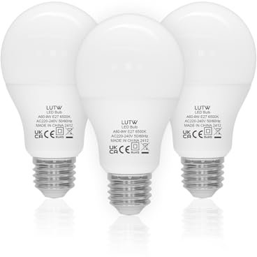 LUTW Ampoule LED E27 Blanc Froid 6500K, 9W Equivalent 60W, Ampoules LED A60 Culot Edison à Vis, 900lm, Économie d'Énergie à Angle de Faisceau 220 °, Non Dimmable, Plastique, Lot de 3