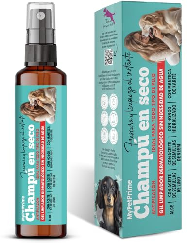 MyPetPrime Shampooing Sec en Gel pour Chiens | sans Rinçage | Anti-Odeur | Dermatologique | Hygiénique, Anti-Démangeaisons | avec Huile de Graines de Neem | pour Toutes Races | Fabriqué en Italie