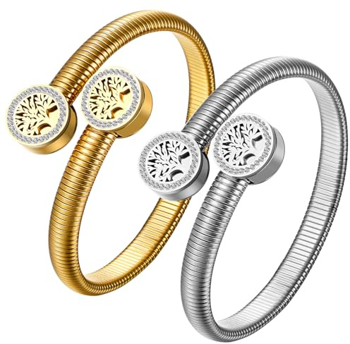 JewelryWe Schmuck Damen Armband Edelstahl Blumen Lebensbaum Baum des Lebens Aromatherapie Diffusor ätherisches Öl Parfum Armreif, Silber