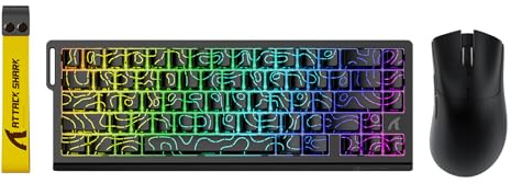 ATTACK SHARK X68 HE - Teclado mecánico para juegos con cable y ratón R1 con accionamiento ajustable, cable en espiral, USB C/2.4 GHz inalámbrico/BT ultraligero de 18 K DPI para jugadores de deportes