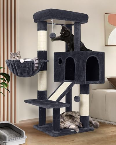 Globlazer S45 Stabil Kratzbaum Katzenhaus Plattform Sisalrampe für 2 Katzen | Katzenbaum mit Mehrere Loungebereich Sisal Kratzfläche Leichter Aufbau Aktivitätskratzbäume für Große Katzen Senior Kätzchen