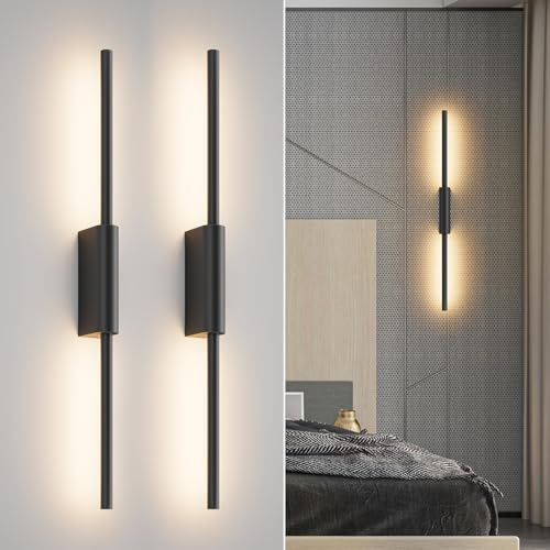 Coinmit 2 Stück LED Innen-Wandleuchte mit Akku Schwarz, Touch, Fernbedienung mit Timer & Schalter 60cm 7W, dimmbare batteriebetriebene Wandlampe für Wohnzimmer, Schlafzimmer und Flur