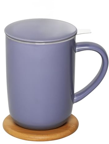 CEEFU Porzellan-Teetasse mit Tee-Ei und Deckel, Teegeschirr mit Filter und Untersetzer, Teebereiter für lose Teeblätter, 473 ML für Tee/Kaffee/Milch/Frauen/Büro/Zuhause/Geschenk (Lila)