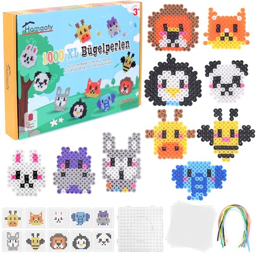 Homgaty Perline da Stirare 10 mm, Oltre 1000PZ con Piastre e Accessori, Grandi Perle per Bambini, Set Creativo Fai da te con Tanti Modelli, Ideale dai 3 Anni in Su (Animali della Foresta)