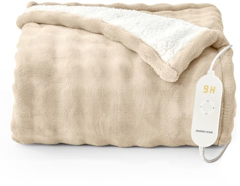 Heizdecke 130x180 cm, Heizdecke mit Abschaltautomatik, Wärmedecke mit 9 Heizstufen und 10 Stunden Timer, Speicherfunktion Überhitzungsschutz Elektrische Kuscheldecke für Bett, Büro (Haferflocken)