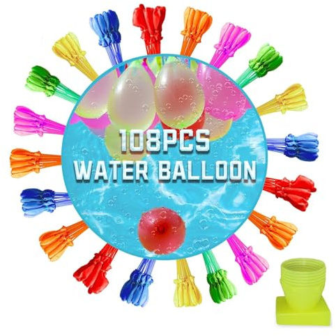 108Pcs Water Balloons for Kids Self-Sealing, Easy Fill, 2 Faucet Connectors,Colorful Splash Water Bombs for Kids Outdoor Garden Beach Family Gatherings Pool Party Fight Water Toy (2 Bunch)