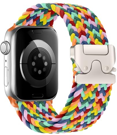 AiiBowy Flätad rem kompatibel med Apple Watch-rem 46 mm 44 mm 45 mm 42 mm 49 mm 38 mm 40 mm 41 mm, fallskärmsspänne stretchigt sportband i nylon för Apple Watch Ultra 3/2/1 SE 3/2/1 Series 11/10/9/8/7