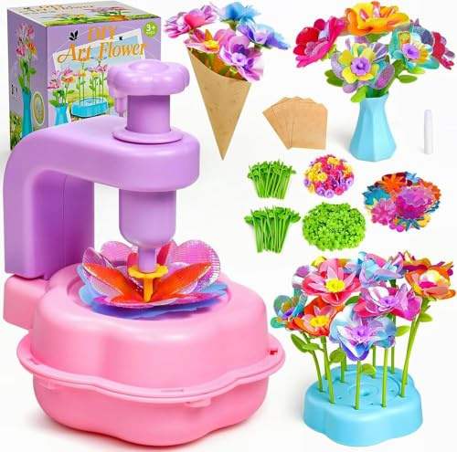 BIVBTP DIY Blumen Bastelset ab 3 4 5 6 7 8 Jahre für Kinder, Basteln & Blumengarten DIY Spielzeug, Stoff Blumenstrauß mit Blumenmaschine, Geschenk Mädchen Geburtstag Weihnachten Halloween 3–8 Jahre