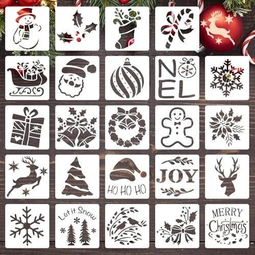 24 Stück Weihnachts Schablonen 7.6 x 7.6 cm Kunststoff Zeichenschablonen Set wiederverwendbare Malschablonen Vorlagen für Fenster Scrapbooking Karten Basteln DIY Dekoration