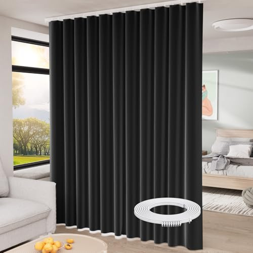 Room Divider Curtains with Ceiling Track, 100% Blackout Curtains 84 inch Long for Room Partition, Extra Wide Silding Privacy Curtains Panel for Bedroom, Living Room Soundproof Curtains Room Separation