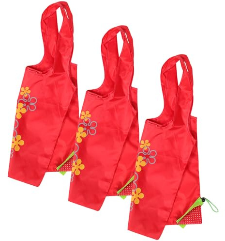 SHINEOFI 3 Stück Faltbare Wiederverwendbare Einkaufstaschen im Erdbeer design aus Robustem Polyester Leicht Kompakt und Umweltfreundlich für Damen und Alltagseinkäufe