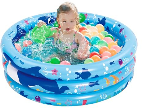 SLOOSH Piscina Hinchable de 86 x 25 cm, Piscina Infantil, 3 flotadores, bañera Hinchable, Piscina Infantil Hinchable, Piscina (Azul)
