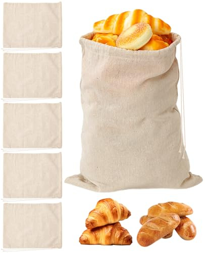 DASHUI 6 Stück Leinen Brotbeutel, 30x40cm Leinensack für Brot, Brotsack, Brottasche mit Kordelzug, Wiederverwendbar Bread Bag Aufbewahrung Frischhalten, Leinenbeutel Selbstgemachtes Brot mit Kordelzu